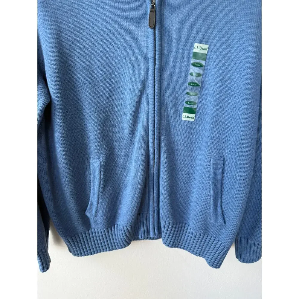 e: L.L.Bean Men’s Full Zip Cotton Cardigan Sweater Blue Large NWT